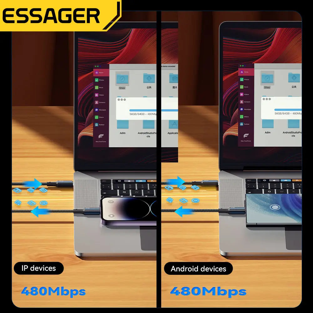 Cable de carga rápida USB tipo C de 100W, 2 en 1 para Macbook, iPhone, Samsung, Xiaomi alidrosip