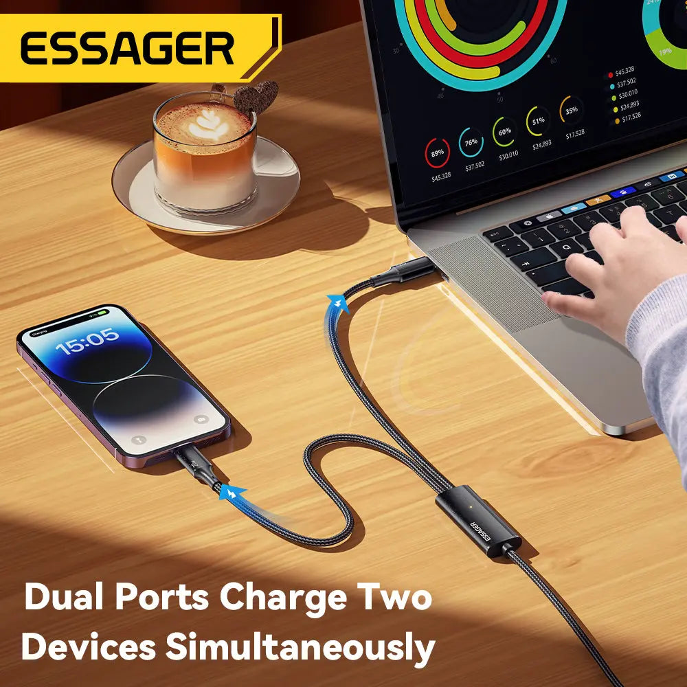 Cable de carga rápida USB tipo C de 100W, 2 en 1 para Macbook, iPhone, Samsung, Xiaomi alidrosip