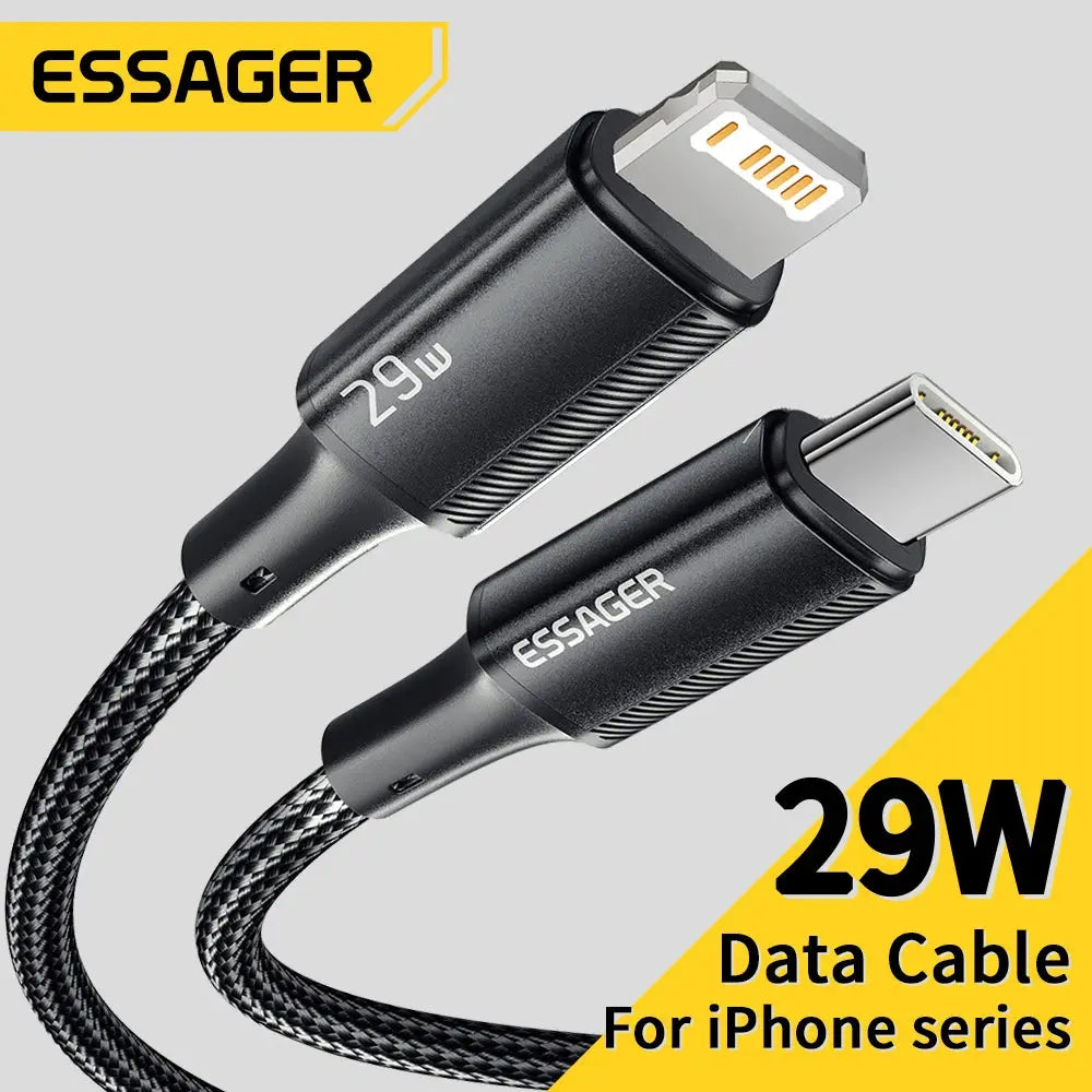 Cable Essager USB Tipo C para iPhone 14, 13, 12, 11 Pro Max, Xs, 8 Plus, iPad, MacBook: Carga Rápida y Durabilidad Excepcional - La zona Apple