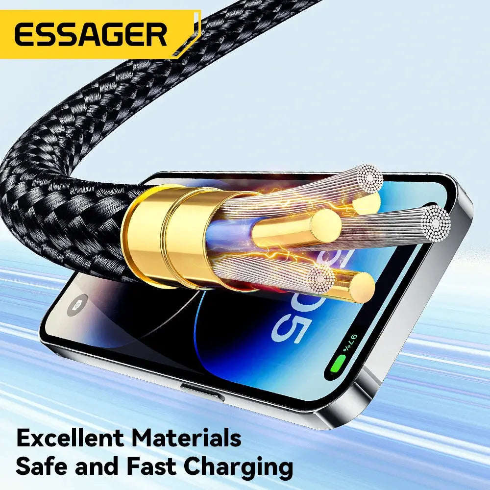 Cable Essager USB Tipo C para iPhone 14, 13, 12, 11 Pro Max, Xs, 8 Plus, iPad, MacBook: Carga Rápida y Durabilidad Excepcional - La zona Apple