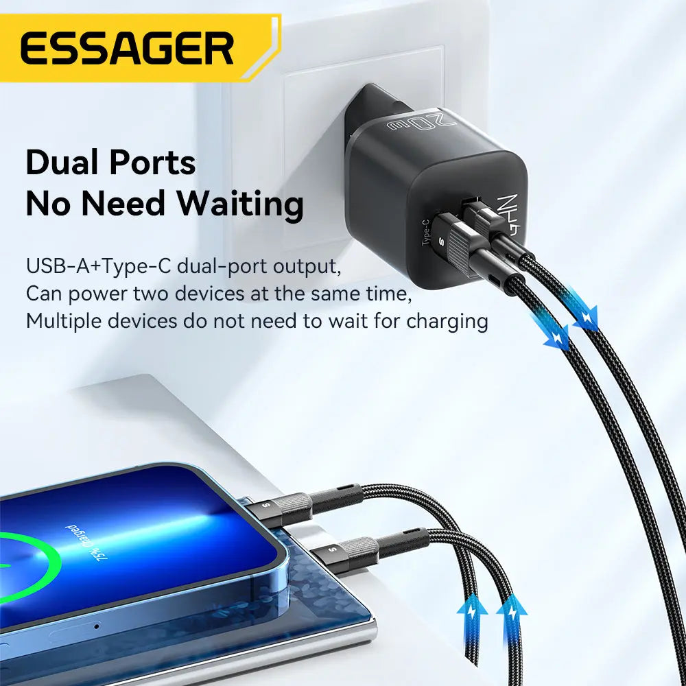 Essager-cargador USB tipo C GaN de 20W, QC 3,0, para iPhone 14, 13, 12, 11 Pro Max, Mini iPad alidrosip