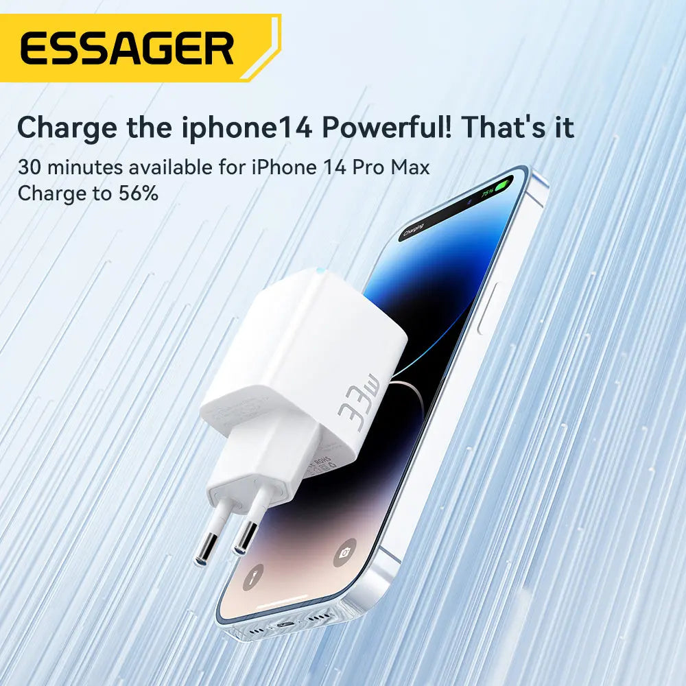 Essager-cargador rápido GaN de 33W PD, Cargador USB tipo C para iPhone 14, 13 Pro Max, Macbook, Xiaomi alidrosip