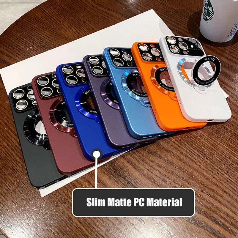 Funda Magsafe con soporte y Protector de lente de vidrio para iPhone 15,14, 13, 12, 11, - La zona Apple