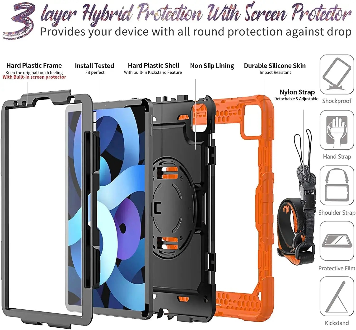 Funda a Prueba de Golpes con Soporte para iPad Air 4, Air 5, 10.9, 2022, 10.ª Generación, con Portalápices, Protector de Pantalla PET y Correa para el Hombro - La zona Apple