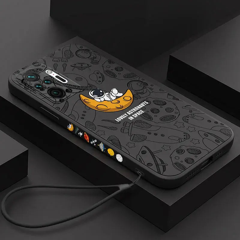 Funda con cordón de astronauta para Xiaomi Redmi Note 10, 9, 8 Pro, 9s, 11s, 11E, 12, Mi 11 Lite, 5G, NE, 11T, Poco X3, X5 Pro, funda con correa de mano - La zona Apple