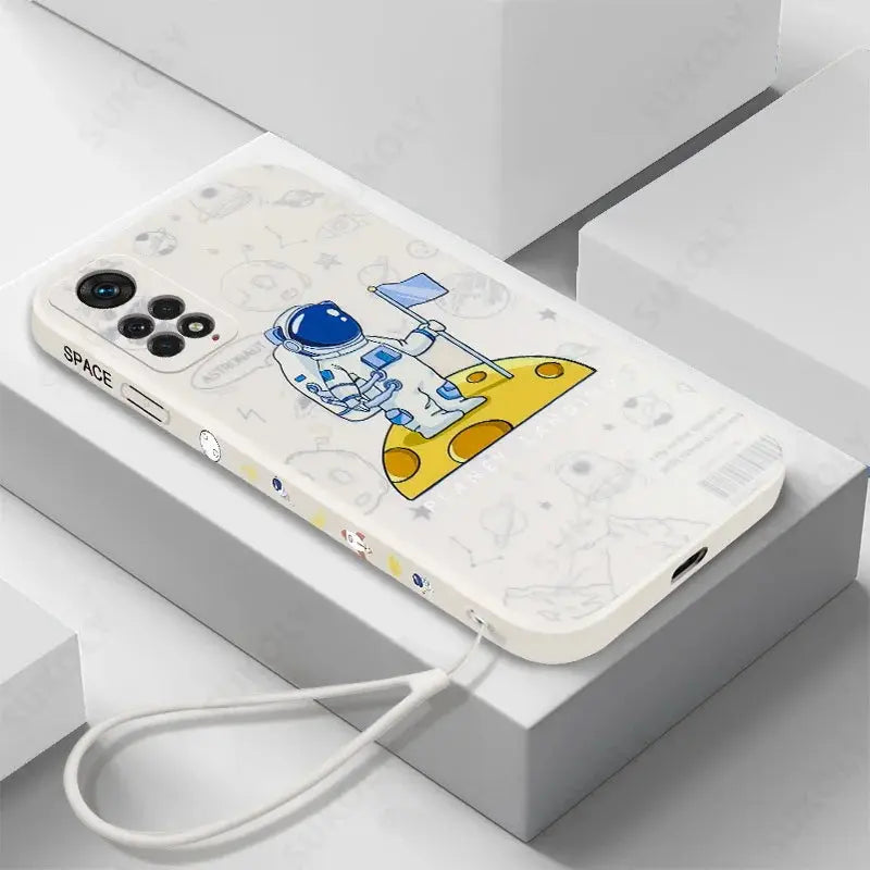 Funda con cordón de astronauta para Xiaomi Redmi Note 10, 9, 8 Pro, 9s, 11s, 11E, 12, Mi 11 Lite, 5G, NE, 11T, Poco X3, X5 Pro, funda con correa de mano - La zona Apple