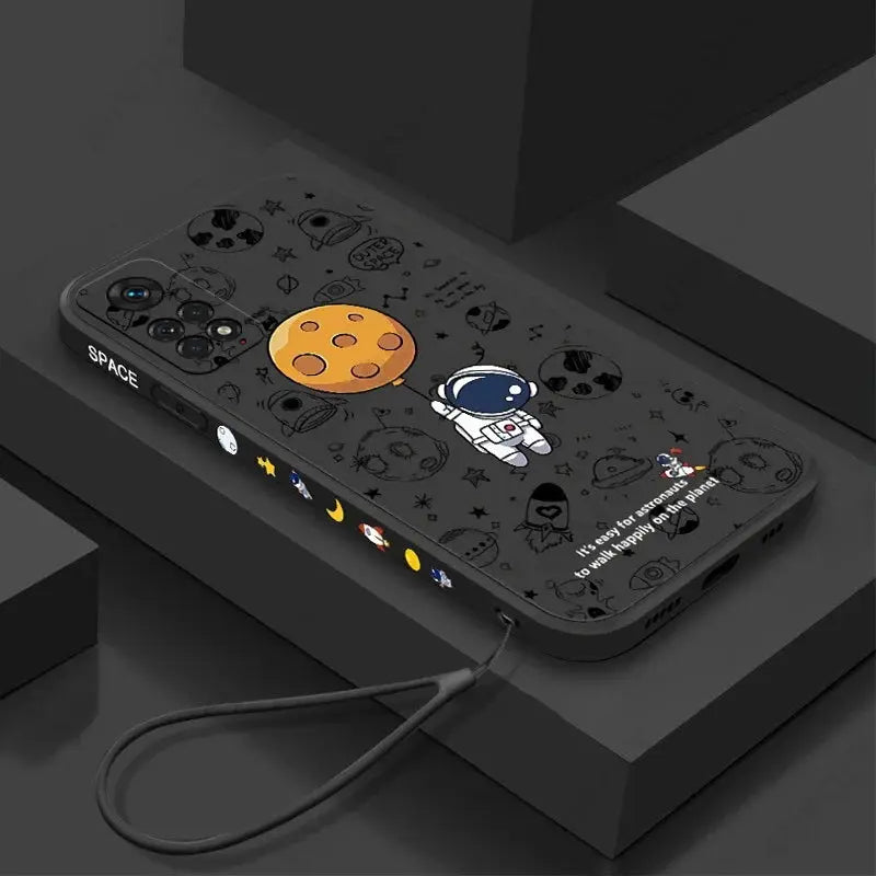 Funda con cordón de astronauta para Xiaomi Redmi Note 10, 9, 8 Pro, 9s, 11s, 11E, 12, Mi 11 Lite, 5G, NE, 11T, Poco X3, X5 Pro, funda con correa de mano - La zona Apple