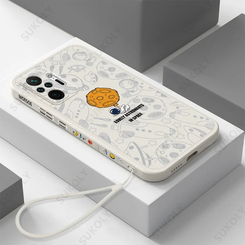 Funda con cordón de astronauta para Xiaomi Redmi Note 10, 9, 8 Pro, 9s, 11s, 11E, 12, Mi 11 Lite, 5G, NE, 11T, Poco X3, X5 Pro, funda con correa de mano - La zona Apple