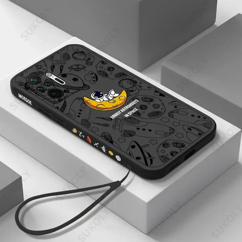Funda con cordón de astronauta para Xiaomi Redmi Note 10, 9, 8 Pro, 9s, 11s, 11E, 12, Mi 11 Lite, 5G, NE, 11T, Poco X3, X5 Pro, funda con correa de mano - La zona Apple