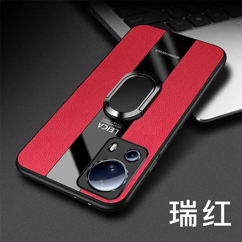 Funda con soporte de anillo magnético para Xiaomi Mi 13 Lite 13 Ultra, cubierta de cuero de lujo a prueba de golpes para Xiaomi 12T Pro 12X 13T - La zona Apple