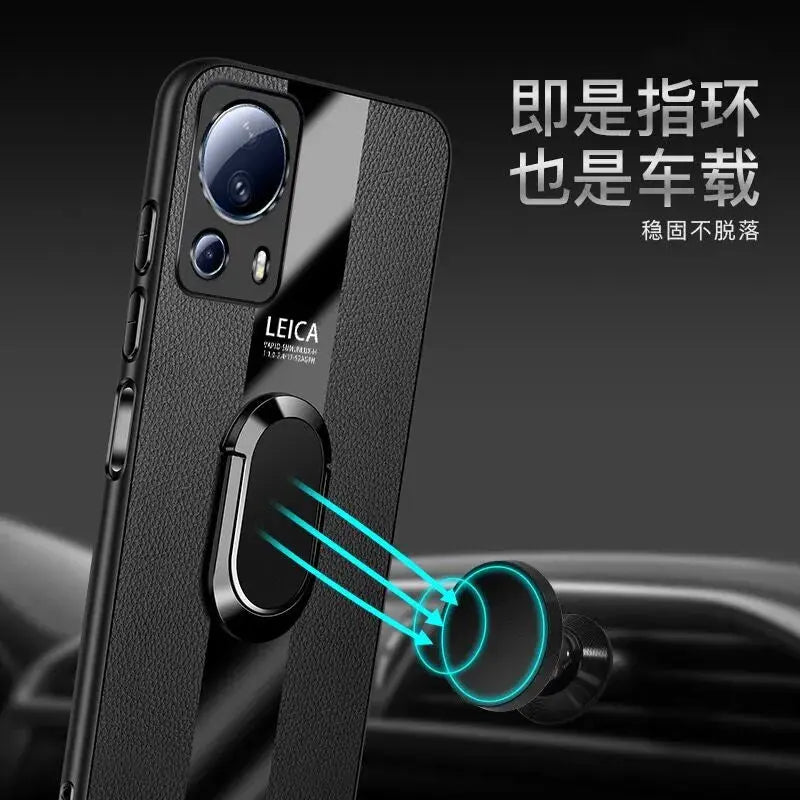 Funda con soporte de anillo magnético para Xiaomi Mi 13 Lite 13 Ultra, cubierta de cuero de lujo a prueba de golpes para Xiaomi 12T Pro 12X 13T - La zona Apple