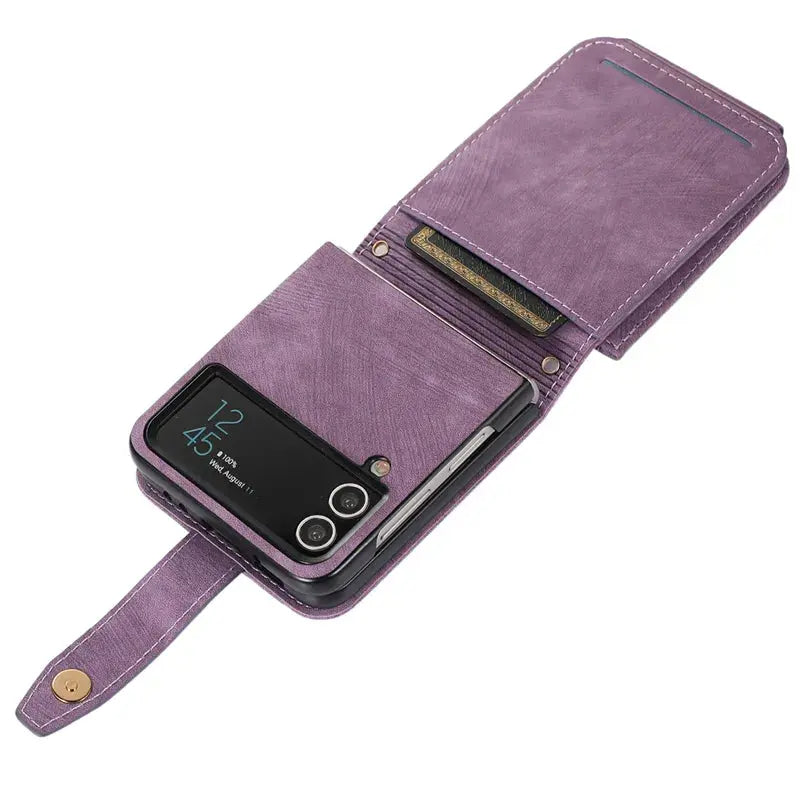 Funda de cuero para Samsung Galaxy Z Flip 4 5, funda con correa cruzada, elegante billetera, tarjetero para Samsung Z Flip 3 - La zona Apple