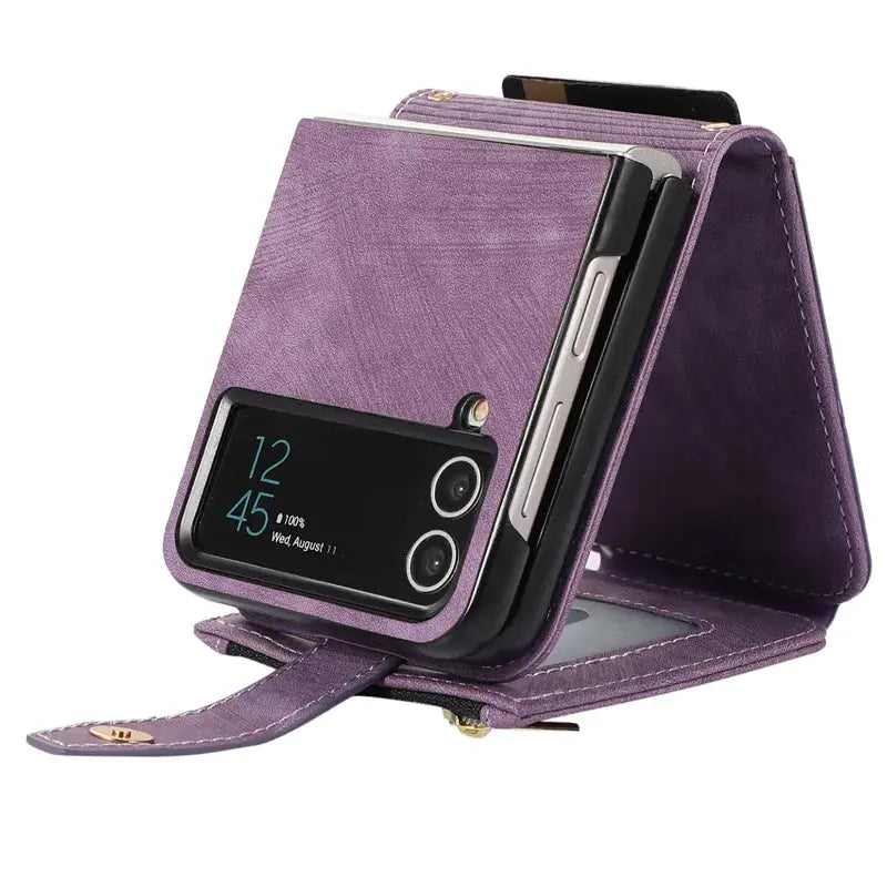 Funda de cuero para Samsung Galaxy Z Flip 4 5, funda con correa cruzada, elegante billetera, tarjetero para Samsung Z Flip 3 - La zona Apple