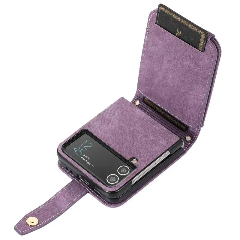 Funda de cuero para Samsung Galaxy Z Flip 4 5, funda con correa cruzada, elegante billetera, tarjetero para Samsung Z Flip 3 - La zona Apple