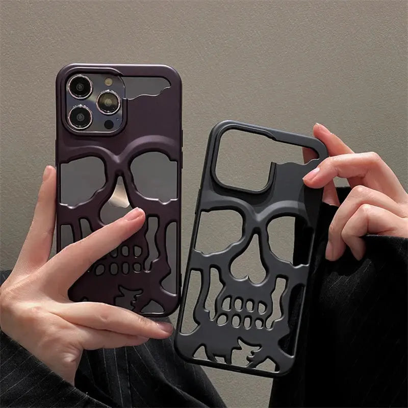 Funda de calavera de esqueleto de lujo para iPhone 11, 12, 13, 14, 15 Pro Max, fundas de teléfono a prueba de golpes, cubierta trasera, cámara, protección completa, Funda hueca - La zona Apple