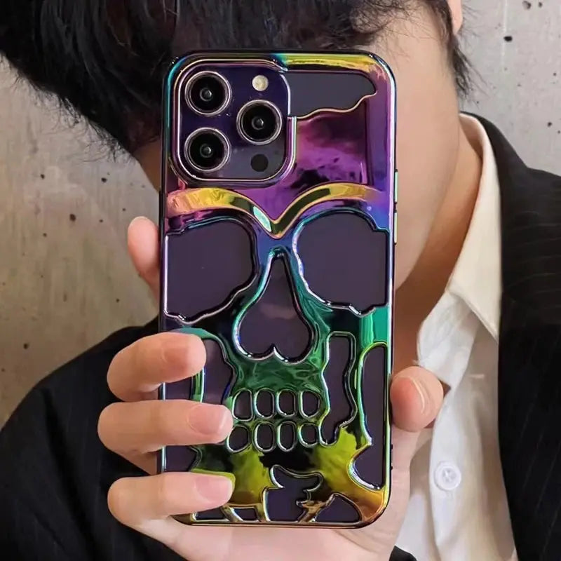 Funda de calavera de esqueleto de lujo para iPhone 11, 12, 13, 14, 15 Pro Max, fundas de teléfono a prueba de golpes, cubierta trasera, cámara, protección completa, Funda hueca - La zona Apple