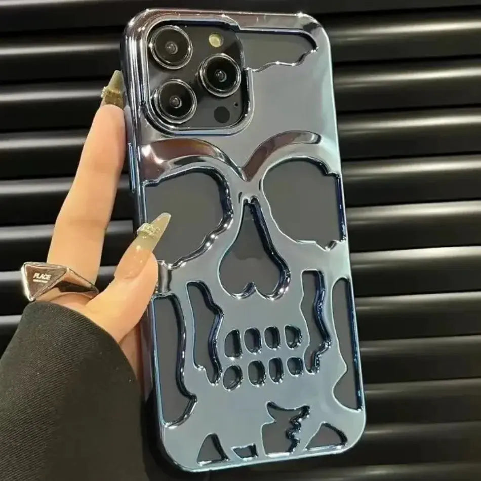 Funda de calavera de esqueleto de lujo para iPhone 11, 12, 13, 14, 15 Pro Max, fundas de teléfono a prueba de golpes, cubierta trasera, cámara, protección completa, Funda hueca - La zona Apple