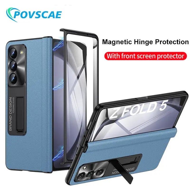 Funda de cuero con bisagra magnética para móvil, Protector de pantalla para Samsung Galaxy Z Fold 5, Z Fold 4 5, sensación de piel auténtica, Nappa - La zona Apple