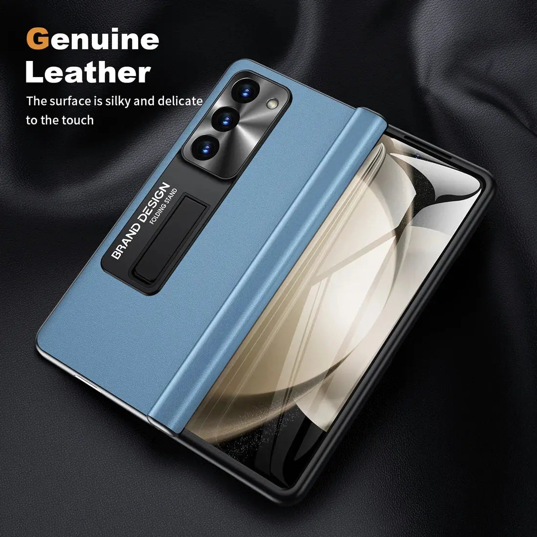 Funda de cuero con bisagra magnética para móvil, Protector de pantalla para Samsung Galaxy Z Fold 5, Z Fold 4 5, sensación de piel auténtica, Nappa - La zona Apple