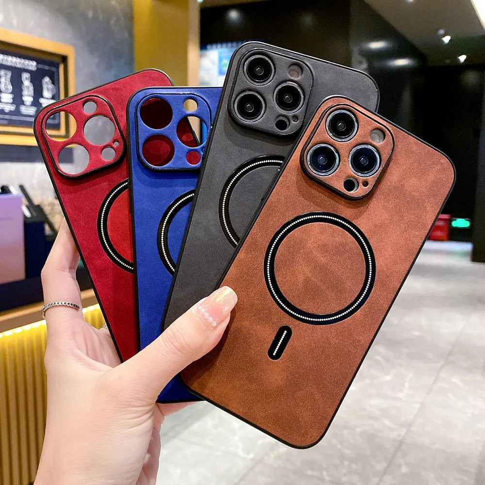 Funda de cuero PU de carga inalámbrica para iPhone 15, 14, 13, 12, 11 Pro Max, XS, X, - La zona Apple