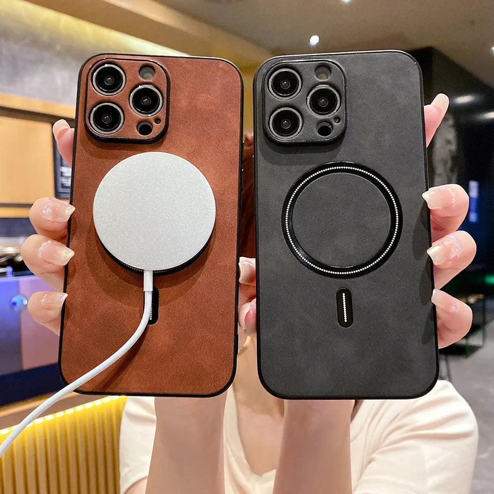 Funda de cuero PU de carga inalámbrica para iPhone 15, 14, 13, 12, 11 Pro Max, XS, X, - La zona Apple