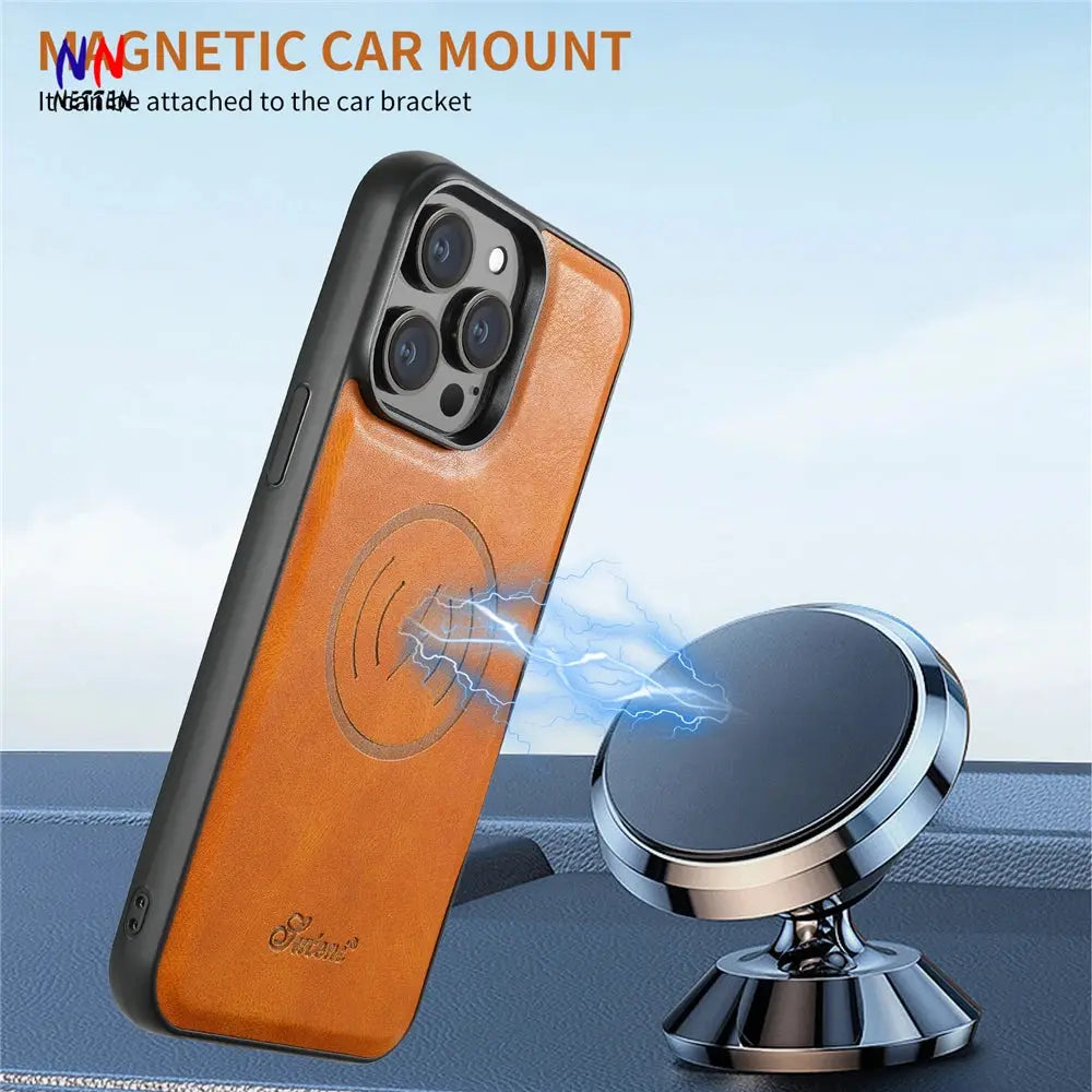 Funda de Cuero PU Premium para iPhone con Cartera Magnética y Soporte Magsafe - La zona Apple