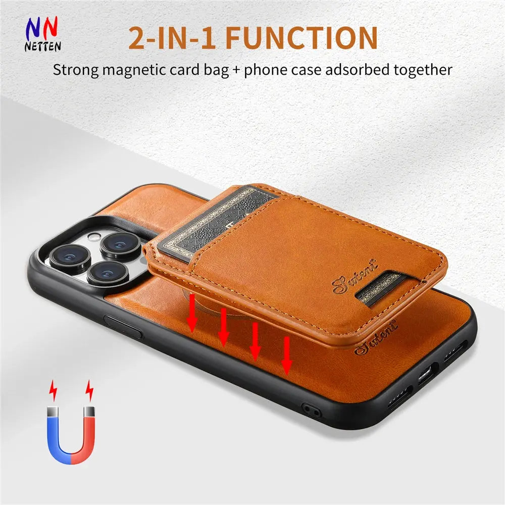 Funda de Cuero PU Premium para iPhone con Cartera Magnética y Soporte Magsafe - La zona Apple