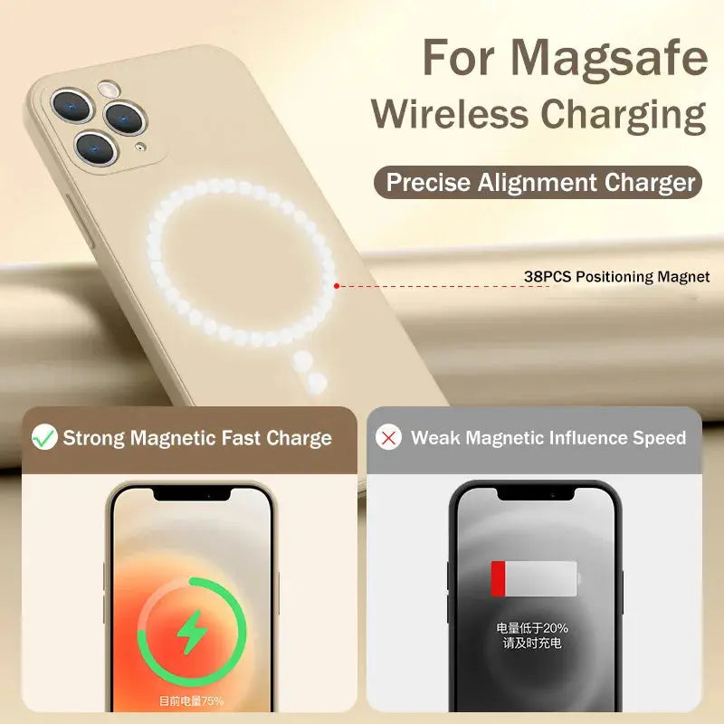Funda de silicona líquida para iPhone 15, 11, 13, 12, 14 Pro Max, Mini, XR, Xs Plus, SE, carga inalámbrica magnética para Magsafe La zona Apple