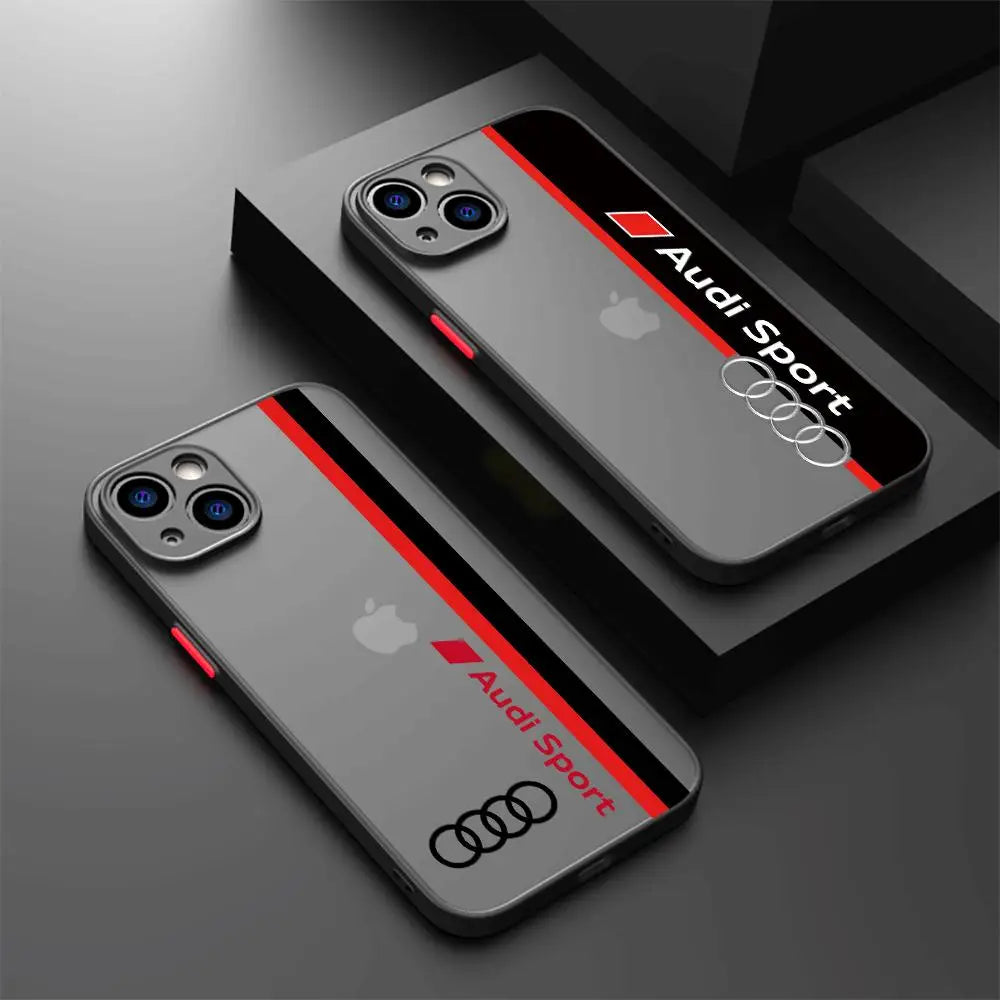 Funda de teléfono A Audi para coche deportivo, cubierta mate A prueba de golpes para Apple iPhone 13, 14 Plus, 12 Mini, 15 Pro Max, 11 Pro, XR, 8, SE, 7, XS MAX - La zona Apple