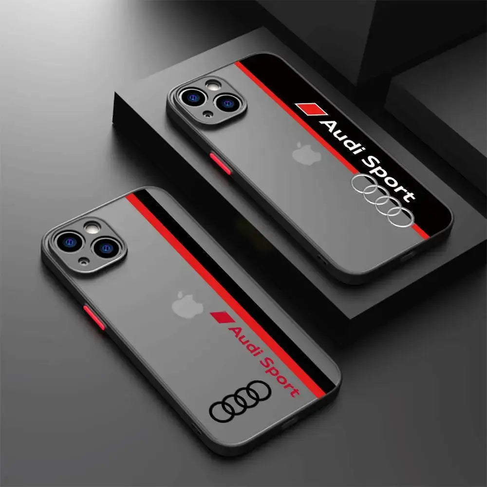 Funda de teléfono A Audi para coche deportivo, cubierta mate A prueba de golpes para Apple iPhone 13, 14 Plus, 12 Mini, 15 Pro Max, 11 Pro, XR, 8, SE, 7, XS MAX - La zona Apple