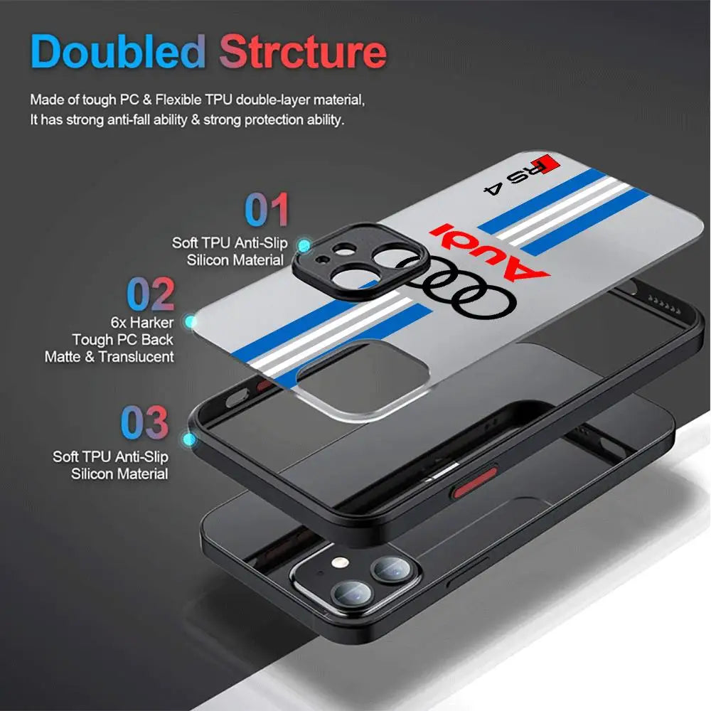 Funda de teléfono A Audi para coche deportivo, cubierta mate A prueba de golpes para Apple iPhone 13, 14 Plus, 12 Mini, 15 Pro Max, 11 Pro, XR, 8, SE, 7, XS MAX - La zona Apple