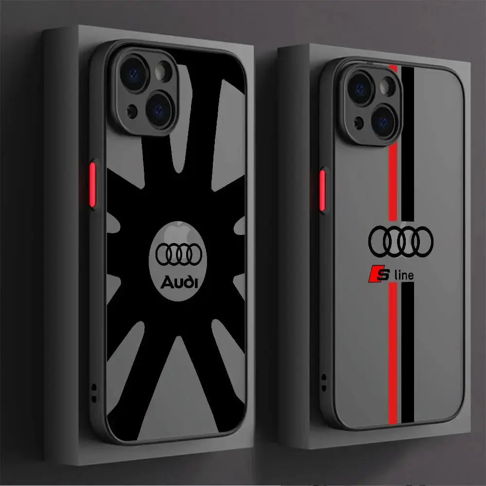 Funda de teléfono A Audi para coche deportivo, cubierta mate A prueba de golpes para Apple iPhone 13, 14 Plus, 12 Mini, 15 Pro Max, 11 Pro, XR, 8, SE, 7, XS MAX - La zona Apple