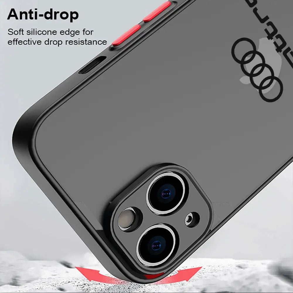 Funda de teléfono A Audi para coche deportivo, cubierta mate A prueba de golpes para Apple iPhone 13, 14 Plus, 12 Mini, 15 Pro Max, 11 Pro, XR, 8, SE, 7, XS MAX - La zona Apple