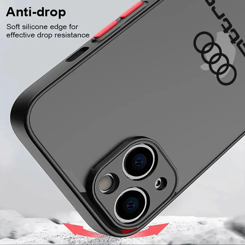 Funda de teléfono A Audi para coche deportivo, cubierta mate A prueba de golpes para Apple iPhone 13, 14 Plus, 12 Mini, 15 Pro Max, 11 Pro, XR, 8, SE, 7, XS MAX - La zona Apple