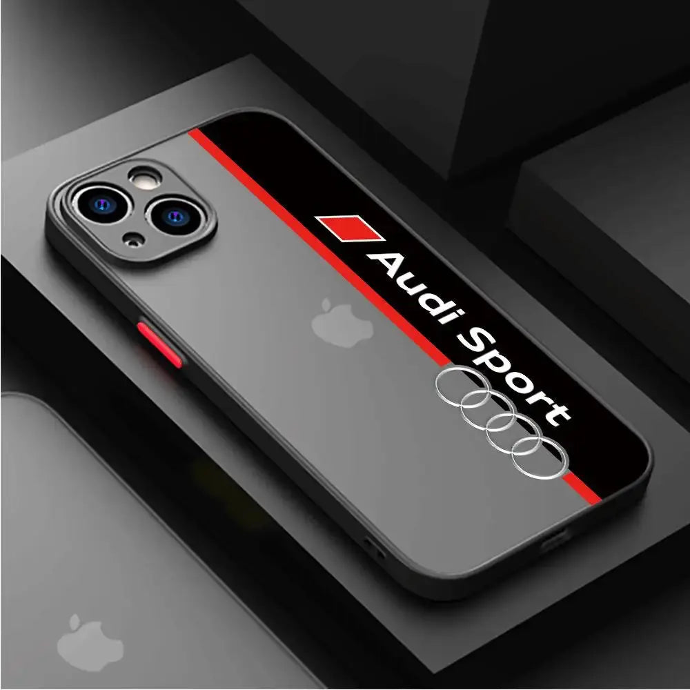 Funda de teléfono A Audi para coche deportivo, cubierta mate A prueba de golpes para Apple iPhone 13, 14 Plus, 12 Mini, 15 Pro Max, 11 Pro, XR, 8, SE, 7, XS MAX - La zona Apple
