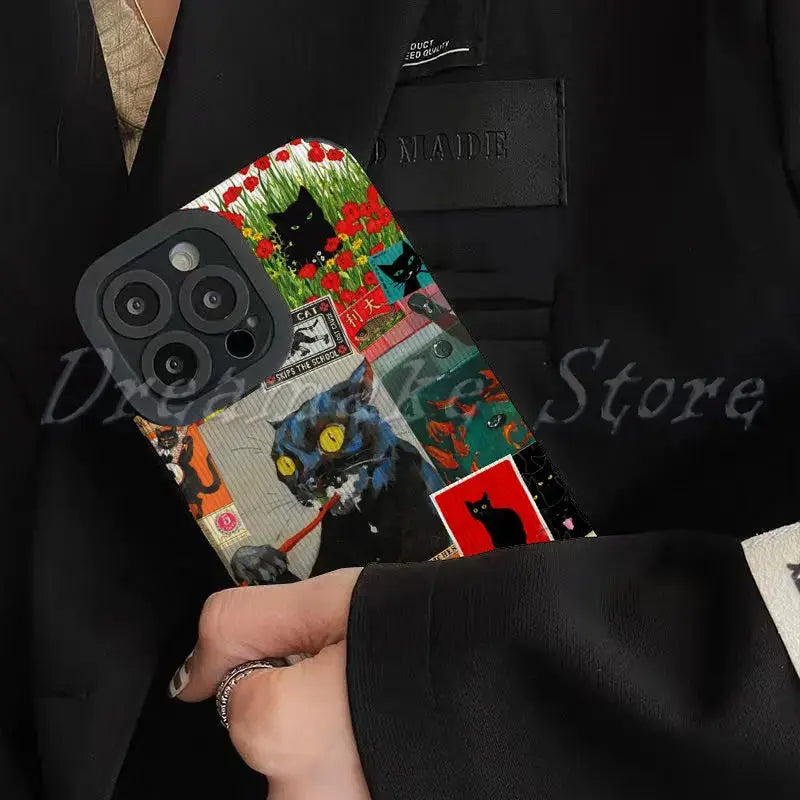 Funda de teléfono con Gato de arte abstracto, carcasa para Iphone 11 Pro Max, Iphone 12 Pro Max, Iphone 13 Pro Max, Iphone 14 Pro Max, Iphone 15 Pro Max - La zona Apple
