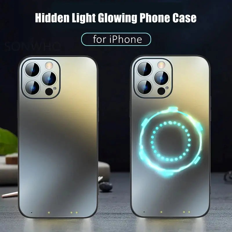 Funda con superficie inoxidable esmerilada para iPhone 11, 12, 13, 14 Pro Max con círculo LED oculto - La zona Apple