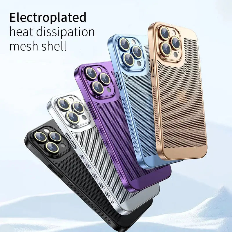 Funda de teléfono con disipación de calor para Iphone, carcasa de malla de panal con borde galvanizado, 15, 14, 11, 12, 13 Pro Max, 14Plus, XS Max, Mini - La zona Apple