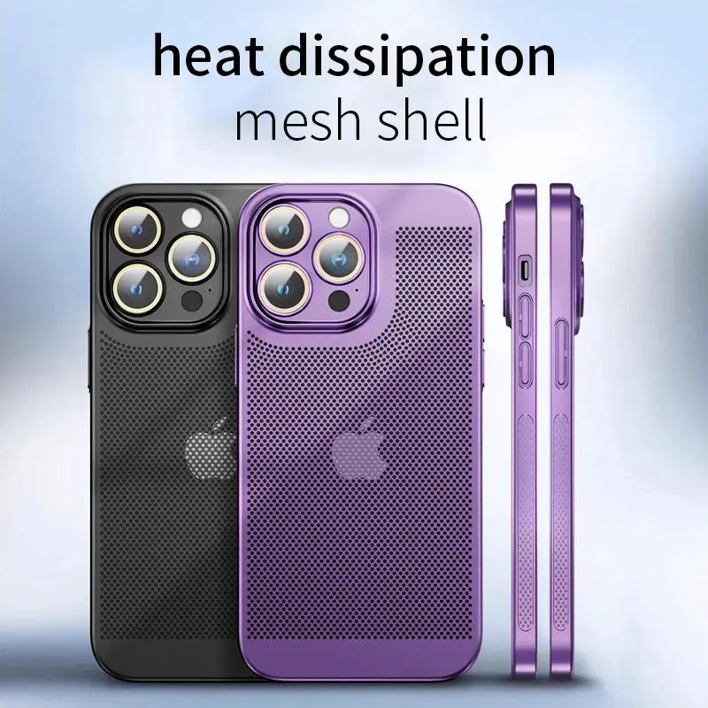 Funda de teléfono con disipación de calor para Iphone, carcasa de malla de panal con borde galvanizado, 15, 14, 11, 12, 13 Pro Max, 14Plus, XS Max, Mini - La zona Apple