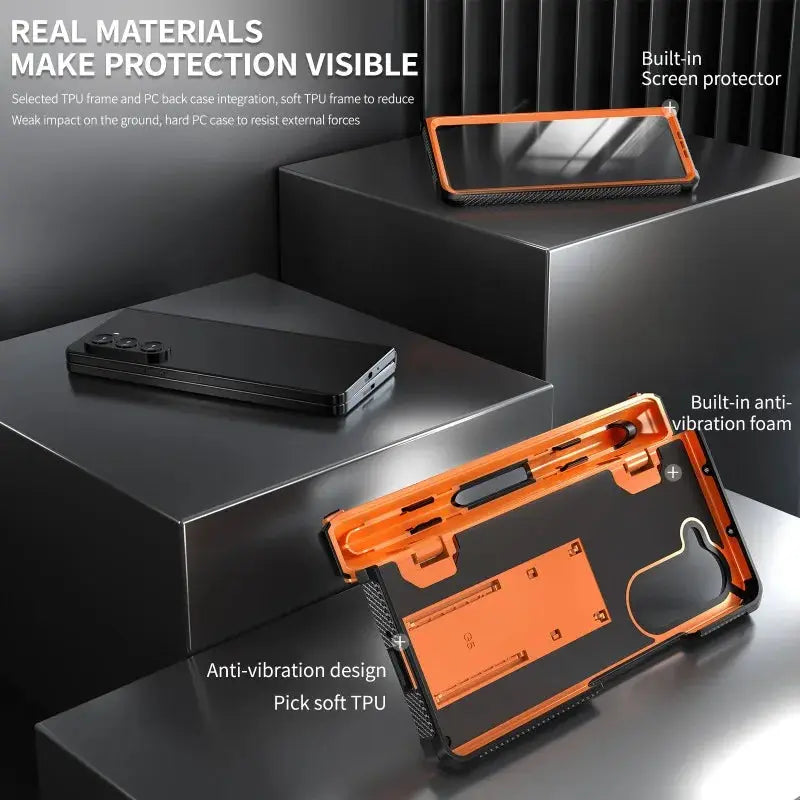 Funda de teléfono armor para Samsung Galaxy Z Fold 5 4 3 Fold5 Fold4 Fold3 5G con soporte para bolígrafo y protector de pantalla - La zona Apple