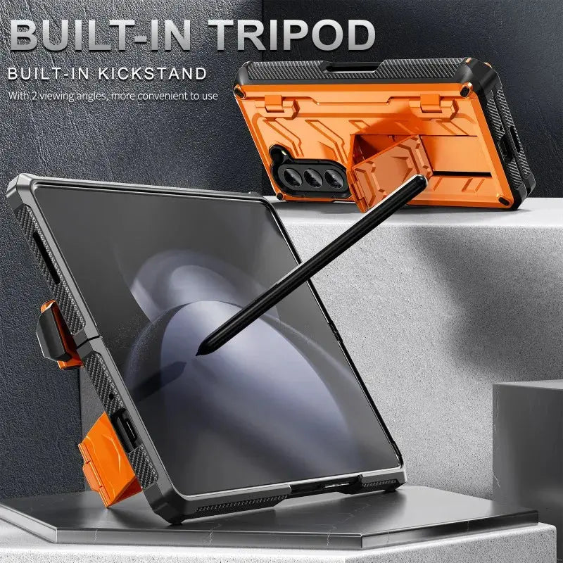 Funda de teléfono armor para Samsung Galaxy Z Fold 5 4 3 Fold5 Fold4 Fold3 5G con soporte para bolígrafo y protector de pantalla - La zona Apple