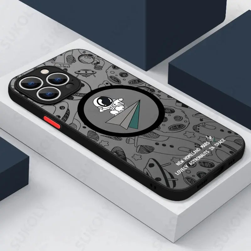 Funda de teléfono de carga inalámbrica Magsafe, cubierta dura acrílica mate, astronauta lindo, iPhone 15, 14 Pro Max, 13, 12 Pro, 11, 7, 8, SE - La zona Apple
