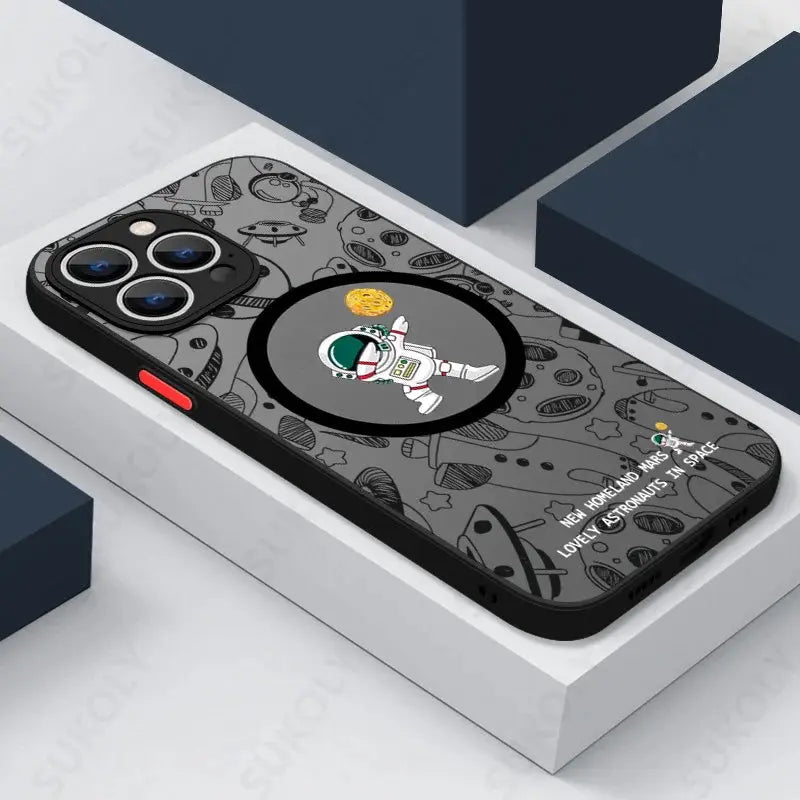 Funda de teléfono de carga inalámbrica Magsafe, cubierta dura acrílica mate, astronauta lindo, iPhone 15, 14 Pro Max, 13, 12 Pro, 11, 7, 8, SE - La zona Apple