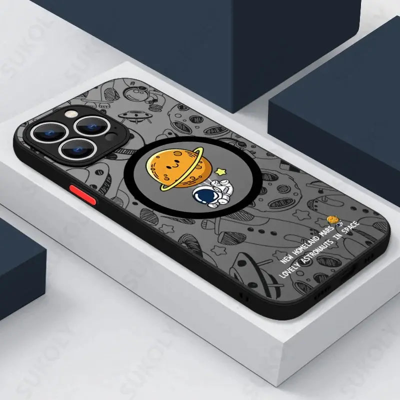 Funda de teléfono de carga inalámbrica Magsafe, cubierta dura acrílica mate, astronauta lindo, iPhone 15, 14 Pro Max, 13, 12 Pro, 11, 7, 8, SE - La zona Apple
