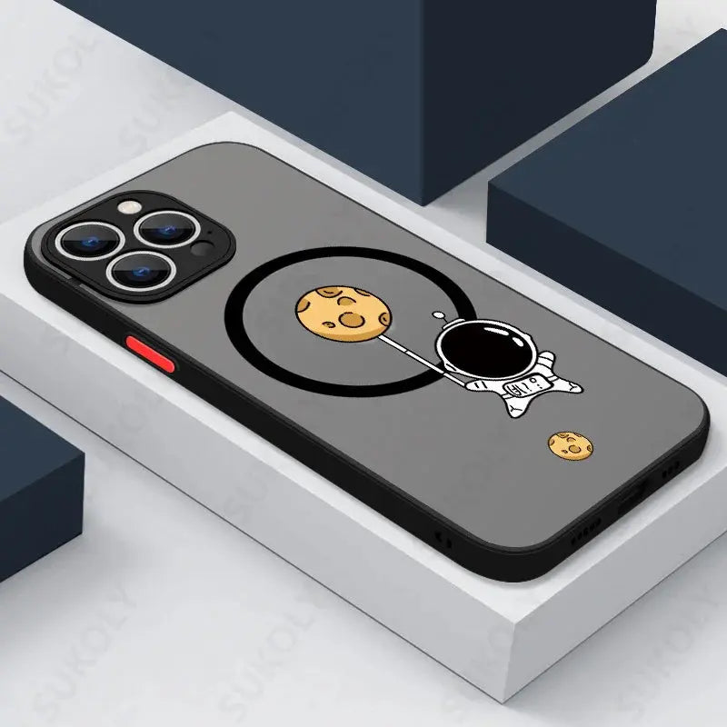 Funda de teléfono de carga inalámbrica Magsafe, cubierta dura acrílica mate, astronauta lindo, iPhone 15, 14 Pro Max, 13, 12 Pro, 11, 7, 8, SE - La zona Apple