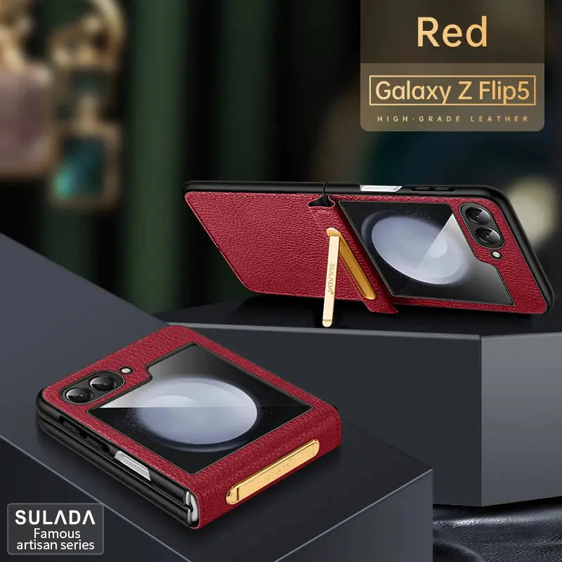 Funda de teléfono de cuero PU con soporte para Samsung Galaxy Z Flip 5, 4, 3, Flip5, Flip4, Flip3, 5G, carcasa de plástico a dura prueba de golpes - La zona Apple