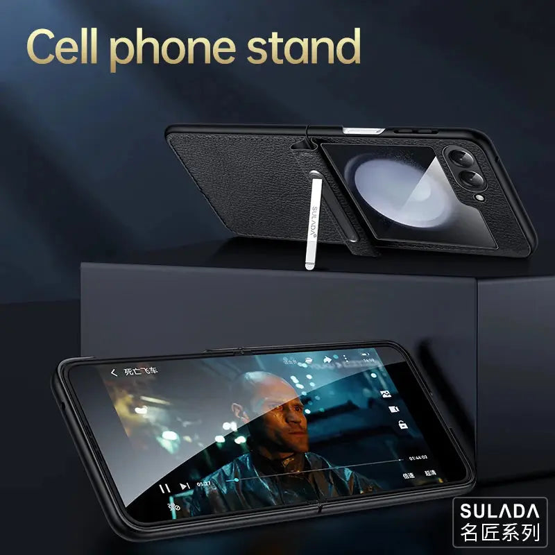 Funda de teléfono de cuero PU con soporte para Samsung Galaxy Z Flip 5, 4, 3, Flip5, Flip4, Flip3, 5G, carcasa de plástico a dura prueba de golpes - La zona Apple
