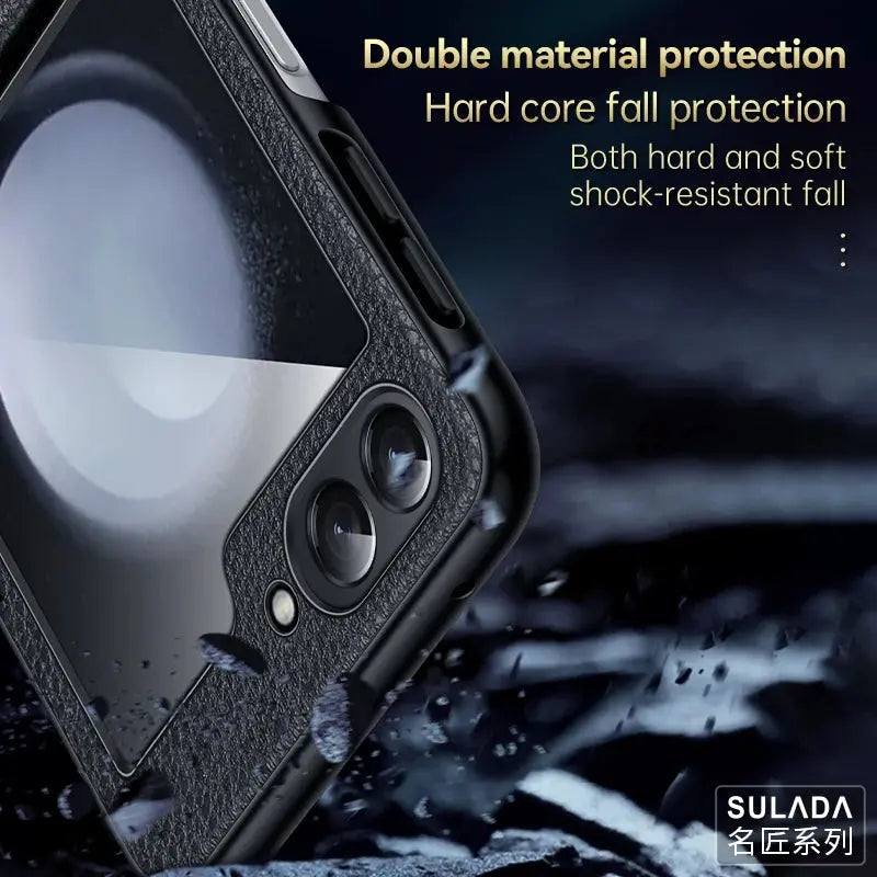 Funda de teléfono de cuero PU con soporte para Samsung Galaxy Z Flip 5, 4, 3, Flip5, Flip4, Flip3, 5G, carcasa de plástico a dura prueba de golpes - La zona Apple