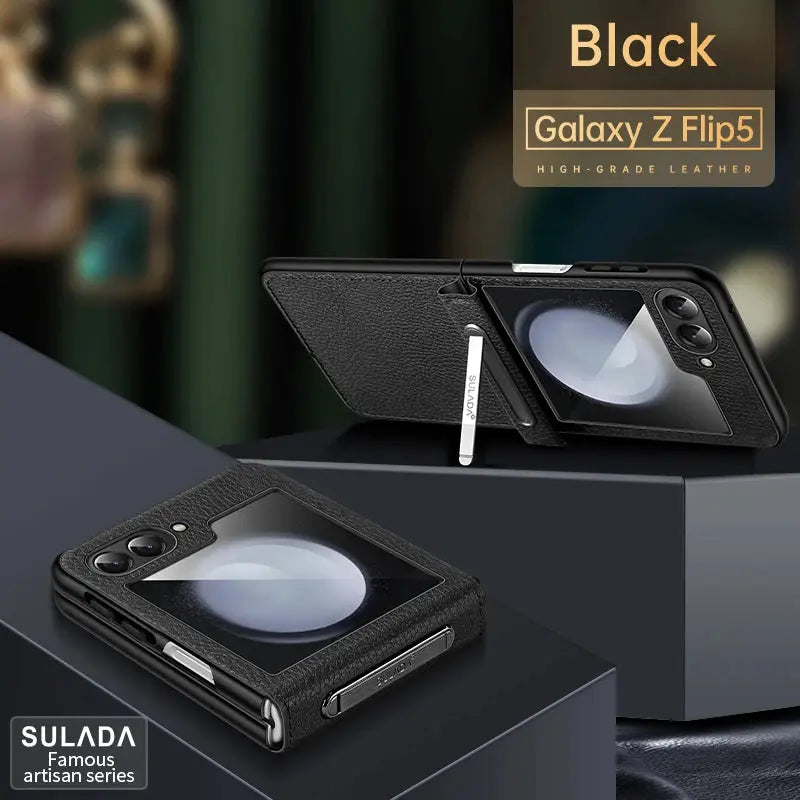 Funda de teléfono de cuero PU con soporte para Samsung Galaxy Z Flip 5, 4, 3, Flip5, Flip4, Flip3, 5G, carcasa de plástico a dura prueba de golpes - La zona Apple