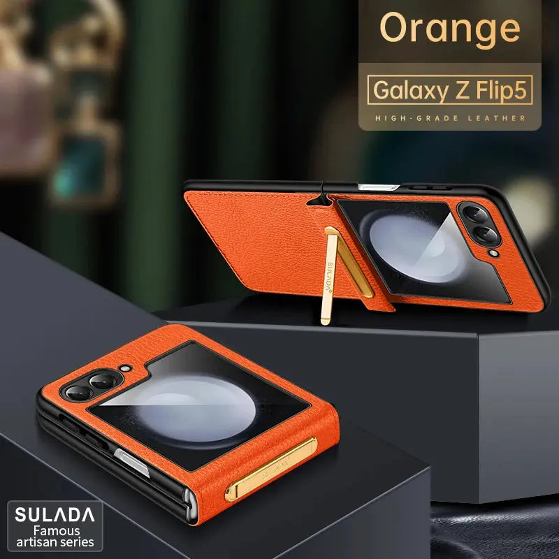 Funda de teléfono de cuero PU con soporte para Samsung Galaxy Z Flip 5, 4, 3, Flip5, Flip4, Flip3, 5G, carcasa de plástico a dura prueba de golpes - La zona Apple